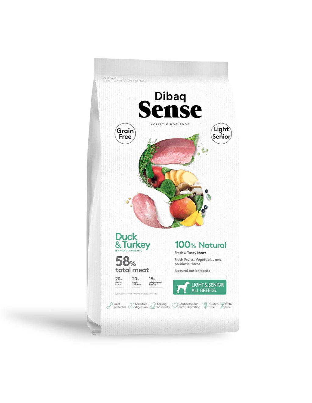 Dibaq Sense Grain Free Pato y Pavo Light o Senior 2kg